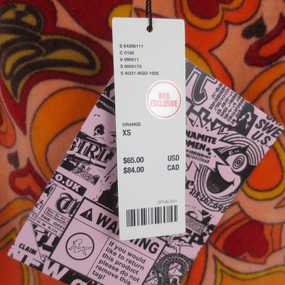 Urban Outfitters NGOrder Groovy Heart Print Velour Pant XS - Picture 9 of 9